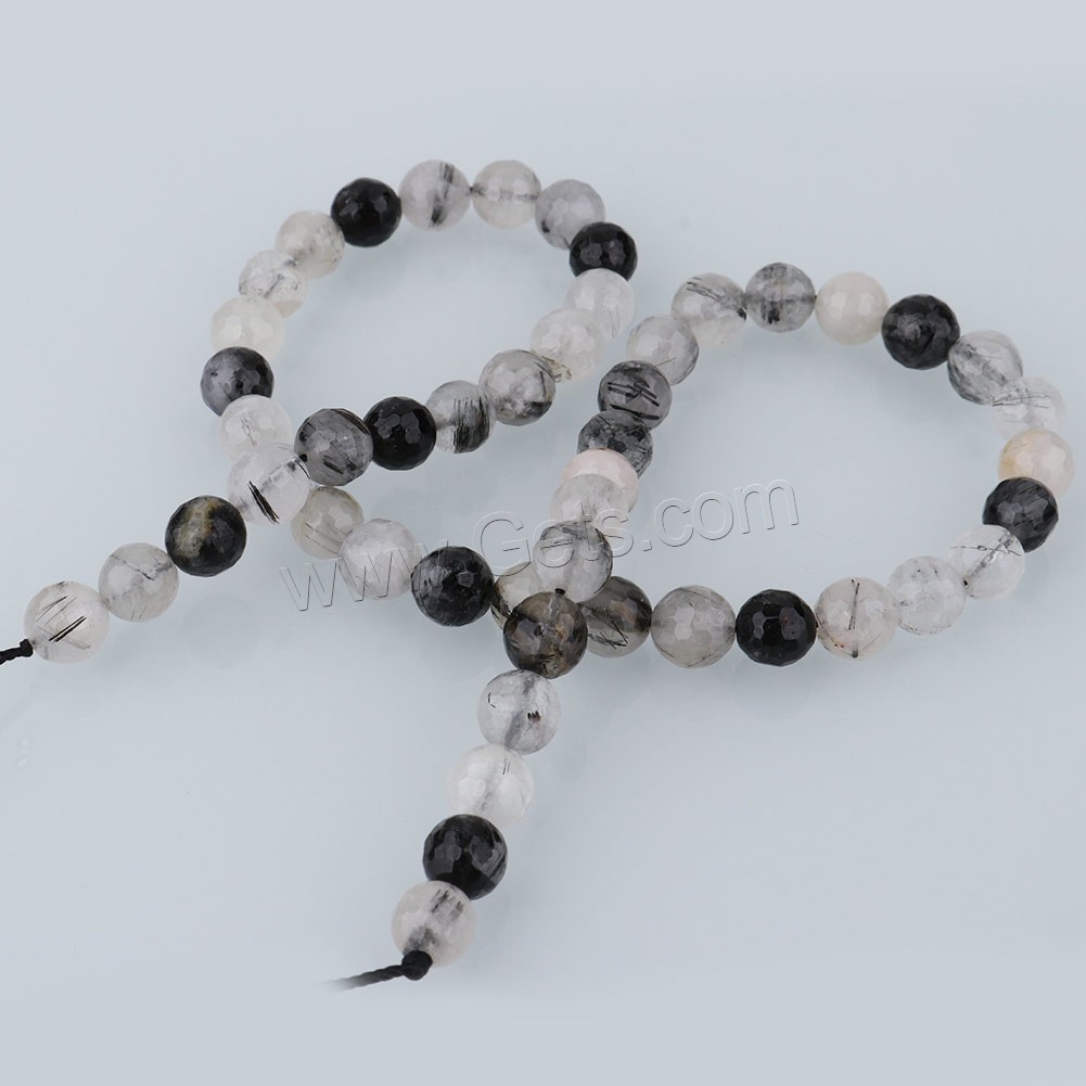 Black Rutilated Quartz Beads, Round, natural & different size for choice & faceted, Hole:Approx 1mm, Length:Approx 15.5 Inch, Sold By Strand