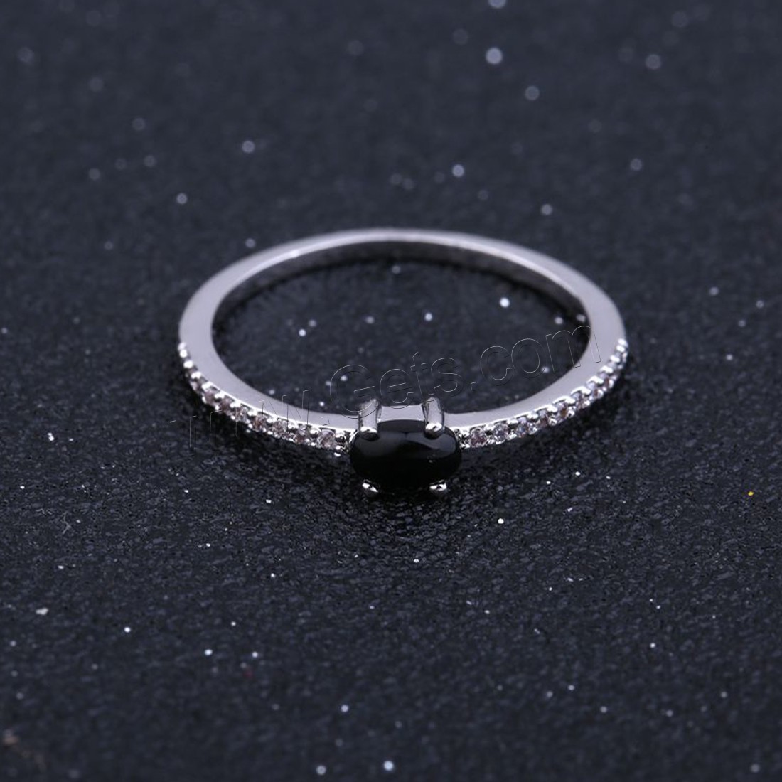 Black Agate Finger Ring, Brass, with Black Agate, platinum plated, different size for choice & micro pave cubic zirconia & for woman, 2mm, Sold By PC