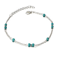 Zinc Alloy Anklet, with Synthetic Turquoise, with 2.1lnch extender chain, silver color plated, twist oval chain & for woman Approx 8.6 Inch 