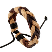 ПУ шнур браслеты, Искусственная кожа, с Вощеная Конопля шнура, Мужская & регулируемый, 18cm, длина:Приблизительно 7 дюймовый, продается Strand