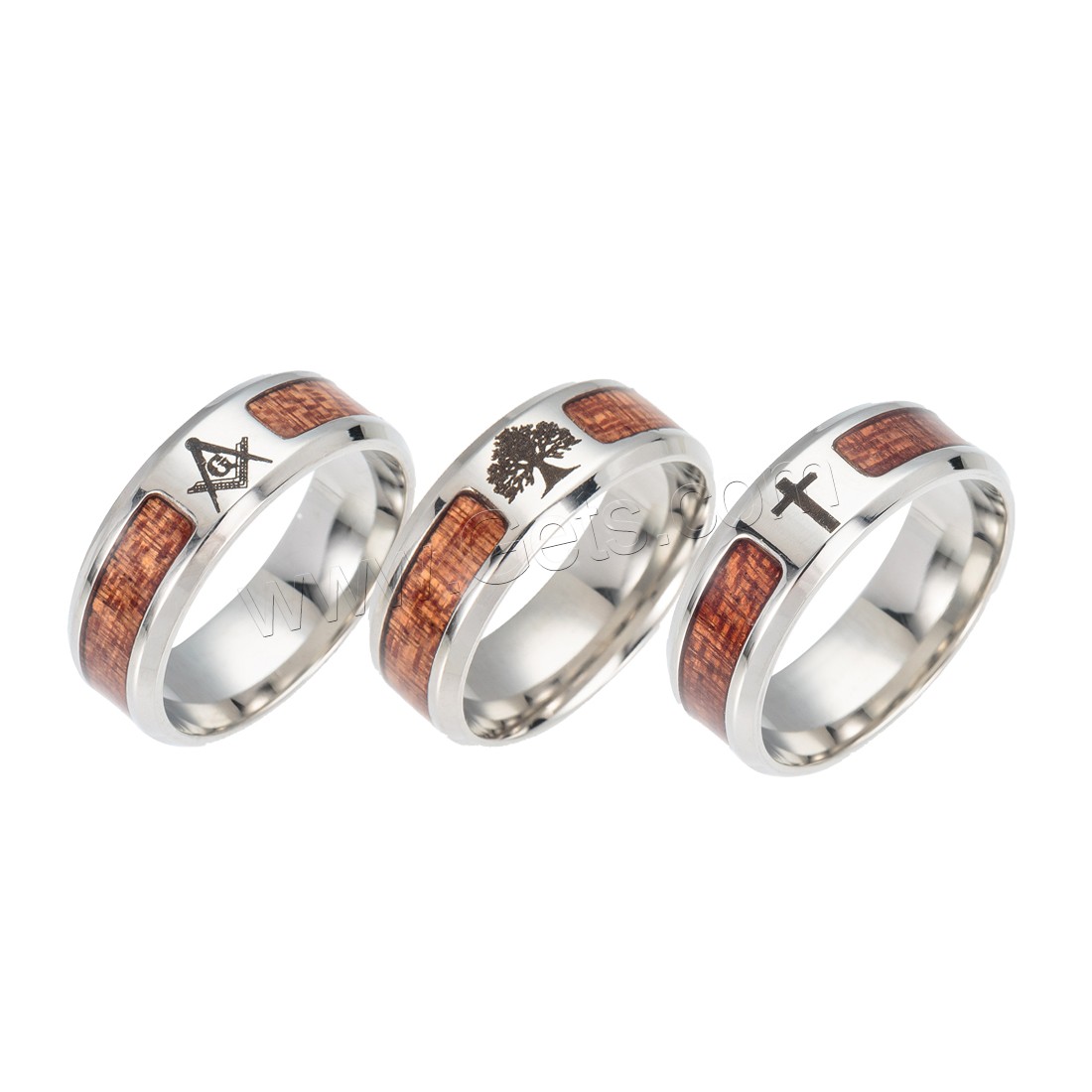 Stainless Steel Finger Ring, with Wood, Unisex & different size for choice & different designs for choice, original color, Sold By PC