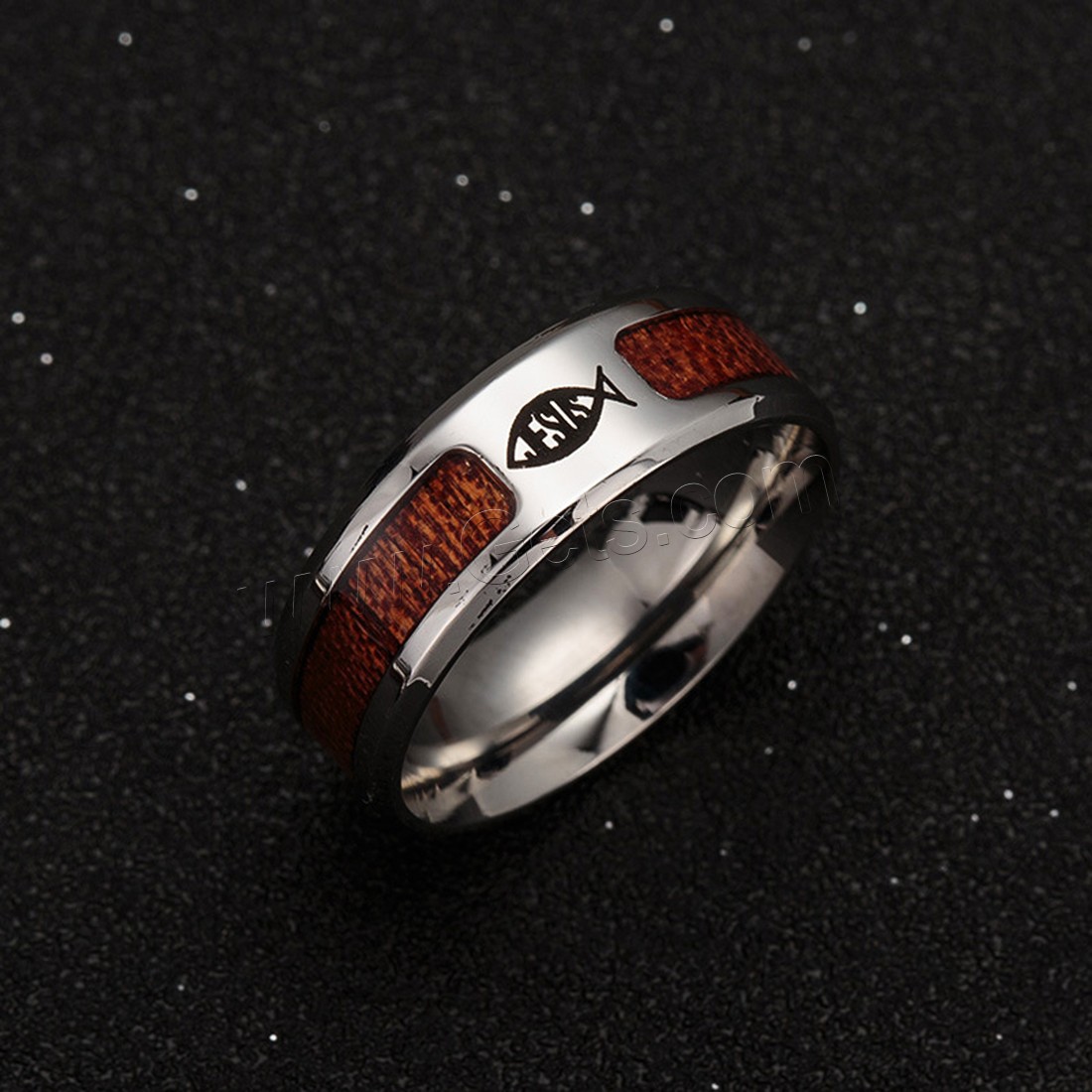 Stainless Steel Finger Ring, with Wood, Unisex & different size for choice & different designs for choice, Sold By PC
