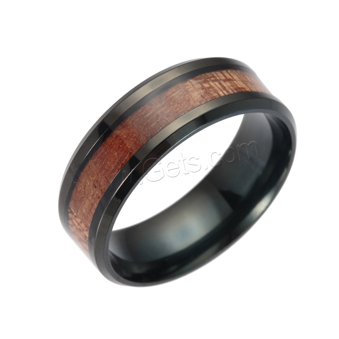 Stainless Steel Finger Ring, with Wood, plumbum black color plated, Unisex & different size for choice, Sold By PC