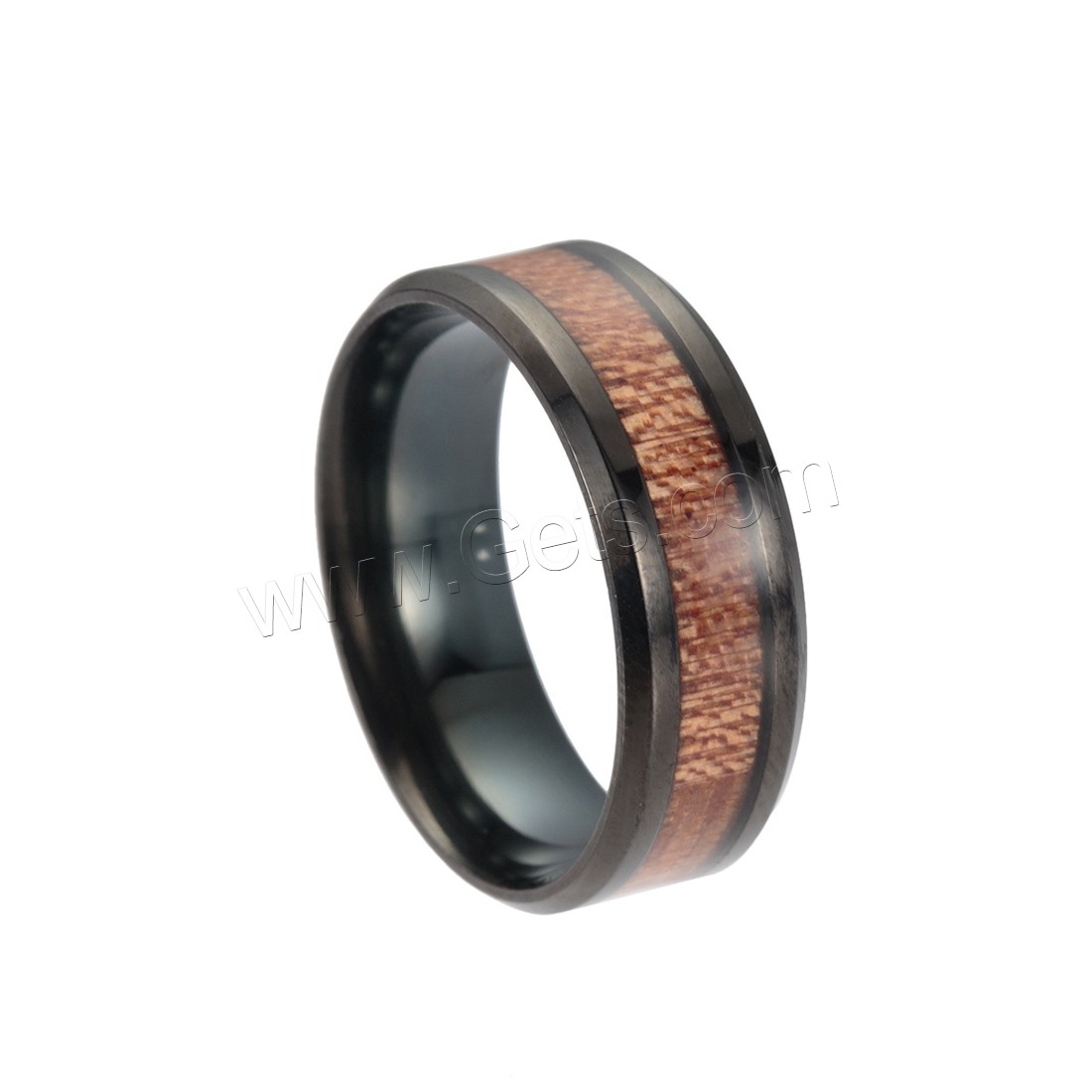 Stainless Steel Finger Ring, with Wood, plumbum black color plated, Unisex & different size for choice, Sold By PC