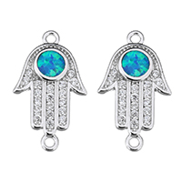 Cubic Zirconia Micro Pave Brass Connector, with Opal, Hamsa, platinum plated, micro pave cubic zirconia & 1/1 loop Approx 1mm 