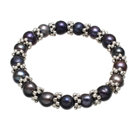 Zinc Alloy Pearl Bracelets, Freshwater Pearl, with Elastic Thread & Zinc Alloy, Potato, for woman, black, 8-9mm Approx 7 Inch 