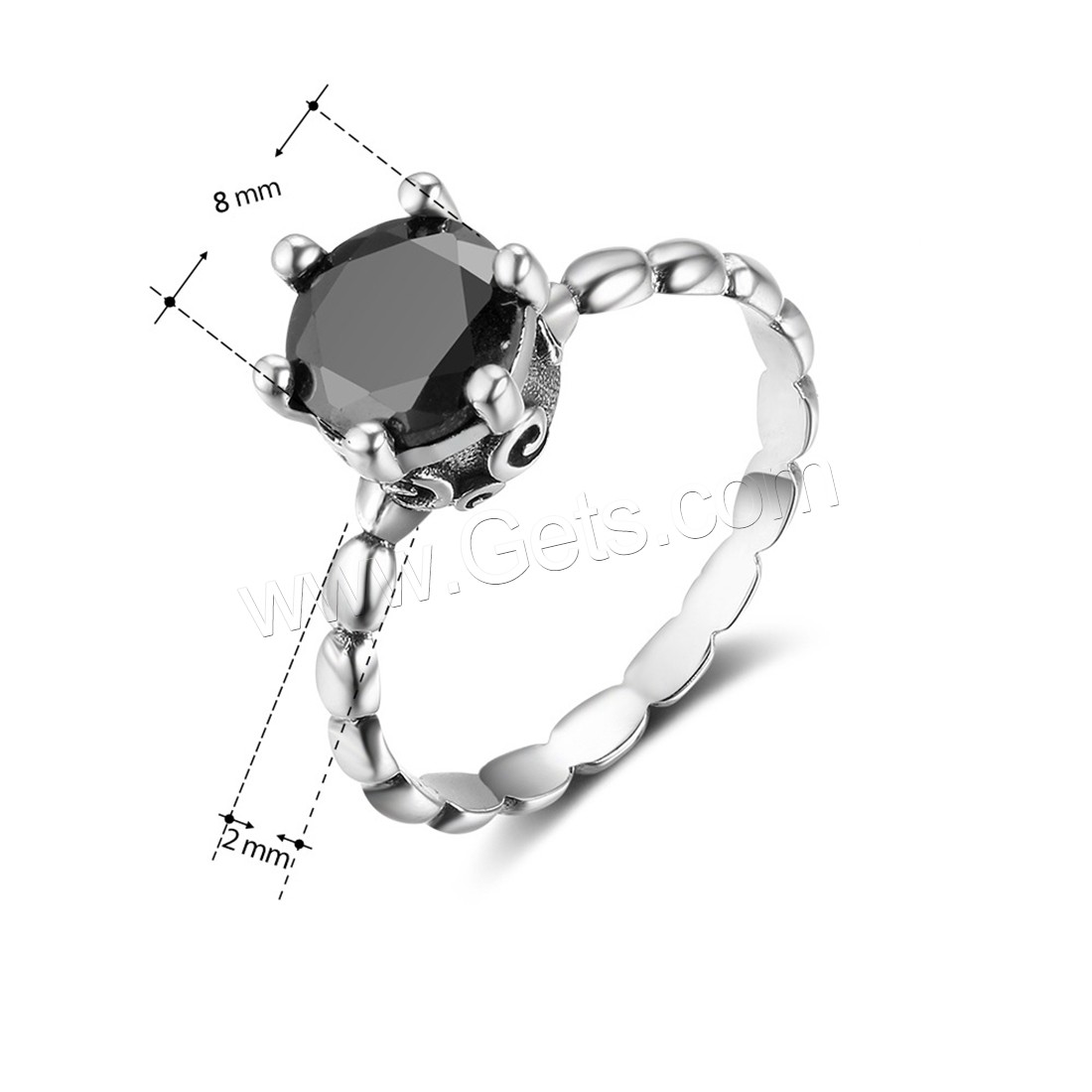 Cubic Zirconia Sterling Silver Finger Ring, 925 Sterling Silver, with Cubic Zirconia, different size for choice & for woman, 2mm, 8mm, Sold By PC