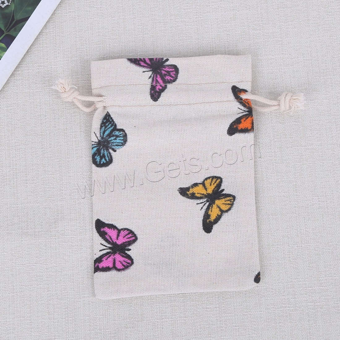 Cotton Jewelry Pouches Bags, Cotton Fabric, with Waxed Cotton Cord, with butterfly pattern & different size for choice, Sold By PC