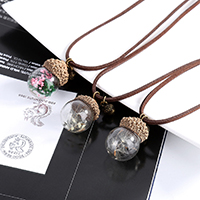 Glass Zinc Alloy Necklace, with Dried Flower & Velveteen Cord & Glass, with 2lnch extender chain, antique bronze color plated & for woman Approx 15.7 Inch 