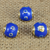 Emaille Zink Legierung Perlen, Zinklegierung, rund, goldfarben plattiert, Imitation Cloisonne, blau, frei von Blei & Kadmium, 11x11mm, Bohrung:ca. 1.5mm, 10PCs/Tasche, verkauft von Tasche
