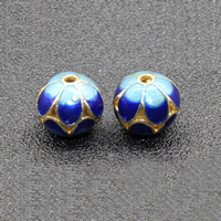 Emaille Messing Perlen, rund, goldfarben plattiert, Imitation Cloisonne & hohl, frei von Nickel, Blei & Kadmium, 10mm, Bohrung:ca. 1.5mm, 10PCs/Tasche, verkauft von Tasche