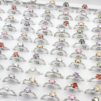 Rhinestone Zinc Alloy Finger Ring, platinum color plated, for woman & with rhinestone, mixed colors, lead & cadmium free 0c - US Ring .5-9 