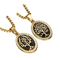 Tree Of Life Pendants, Stainless Steel, Flat Oval, gold color plated, tree of life design & blacken Approx 3-5mm 