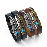 Unisex Bracelet, Leather, with Synthetic Turquoise & Zinc Alloy, plated 10mm, 50mm Approx 8.6 Inch 