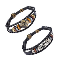 PU Leather Cord Bracelets, with PU Leather & Wood & Zinc Alloy, Unisex & adjustable & Approx 8.5 Inch 