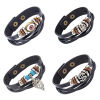 PU Leather Cord Bracelets, with Nylon Cord & Wood & Zinc Alloy, Unisex & adjustable & multi-strand Approx 8.5 Inch 
