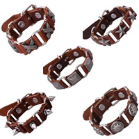 Cowhide Bracelets, Leather, with Zinc Alloy, Unisex & adjustable Approx 9.5 Inch 