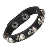Cowhide Bracelets, Leather, with Zinc Alloy, Skull, Unisex & adjustable Approx 9 Inch 