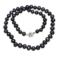 Collar de Perlas Natural de Freshwater, Perlas cultivadas de agua dulce, con aleación de zinc, para mujer, Negro, 7-8mm, longitud:aproximado 17 Inch, Vendido por Sarta