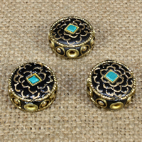 Indonesia Jewelry Beads, with Synthetic Turquoise & Brass, Flat Round 16mm Approx 1.5mm 