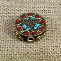 Indonesia Jewelry Beads, with Synthetic Turquoise & Brass, Flat Round, 21mm Approx 1.5mm 