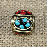 Indonesia Jewelry Beads, with Synthetic Turquoise & Brass, Round Approx 1.5mm 
