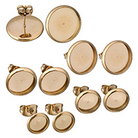 Stainless Steel Earring Stud Component, Flat Round, rose gold color plated 