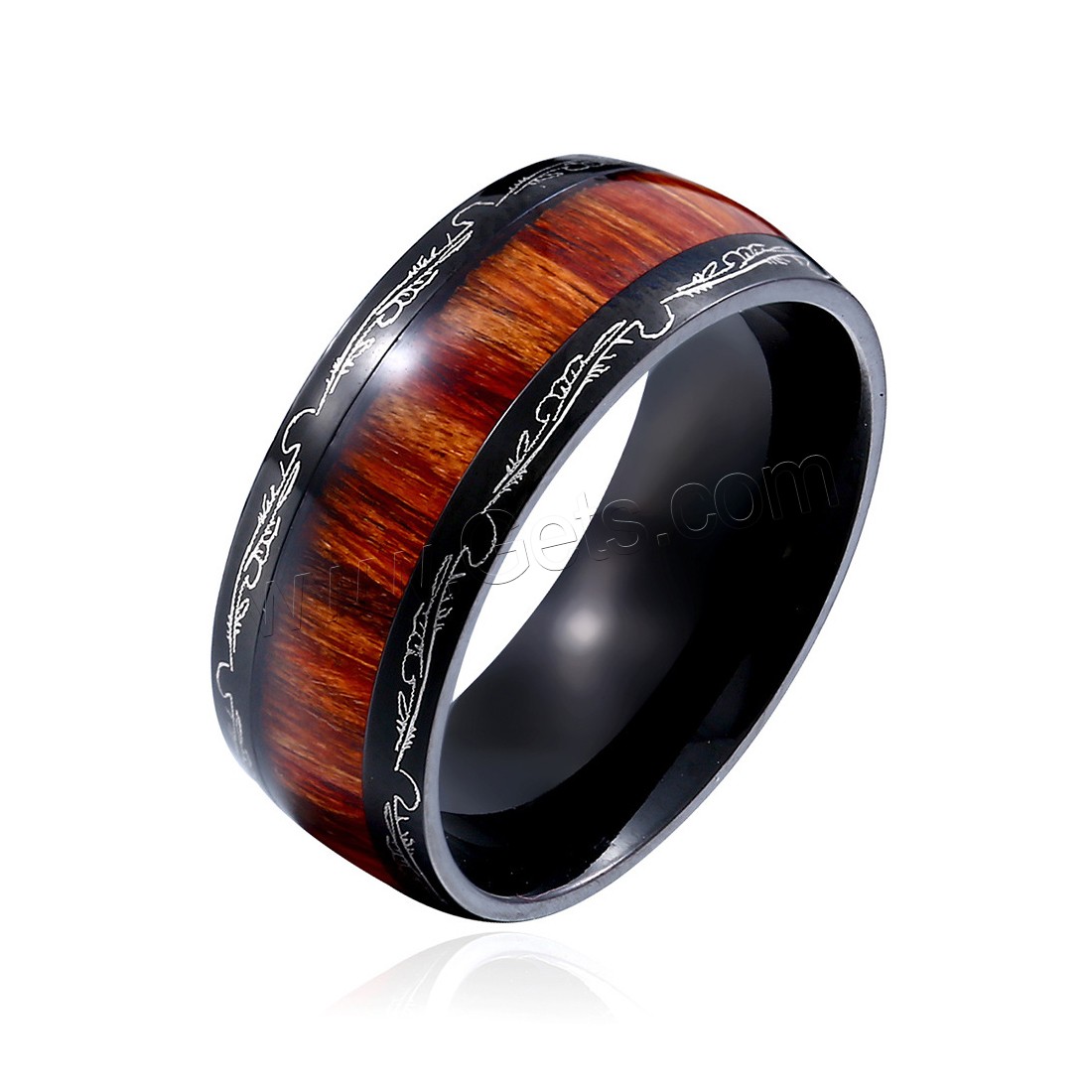 Titanium Steel Finger Ring, with Wood, black ionic, Unisex & different size for choice, 25mm, Sold By PC
