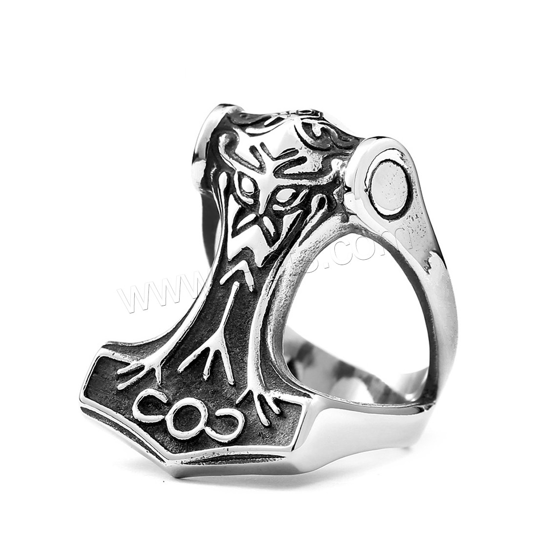 Stainless Steel Finger Ring, Hammer of Thor, different size for choice & for man & blacken, 18.9x21mm, Sold By PC