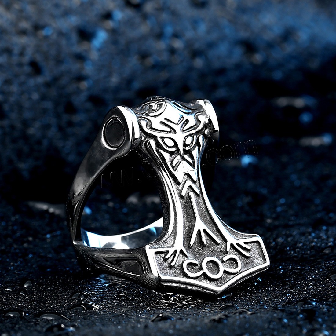 Stainless Steel Finger Ring, Hammer of Thor, different size for choice & for man & blacken, 18.9x21mm, Sold By PC