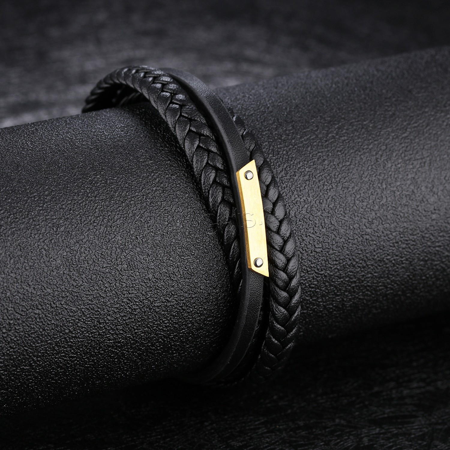 Titanium Steel Bracelet & Bangle, PU Leather, with Titanium Steel, plated, multilayer & different length for choice & for man, black, 25mm, Sold By Strand