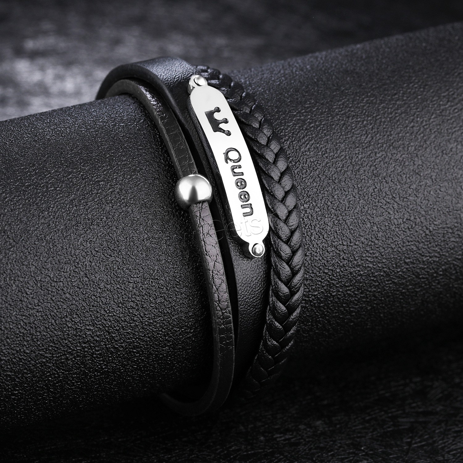 Titanium Steel Bracelet & Bangle, PU Leather, with Titanium Steel, plated, different styles for choice & for man & 3-strand, 41mm, 33mm, Sold By Strand