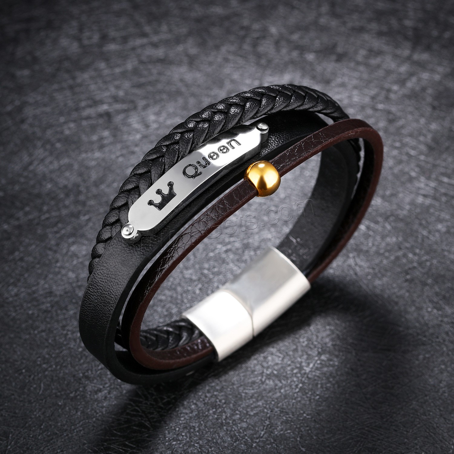 Titanium Steel Bracelet & Bangle, PU Leather, with Titanium Steel, plated, different styles for choice & for man & 3-strand, 41mm, 33mm, Sold By Strand
