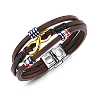 Titanium Steel Bracelet & Bangle, PU Leather, with Titanium Steel, plated, for man &  & enamel, brown, 26mm, 8mm Approx 8 Inch 