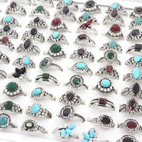Rhinestone Zinc Alloy Finger Ring, with Resin Rhinestone, antique silver color plated, for woman & with rhinestone, mixed colors, lead & cadmium free - - US Ring 