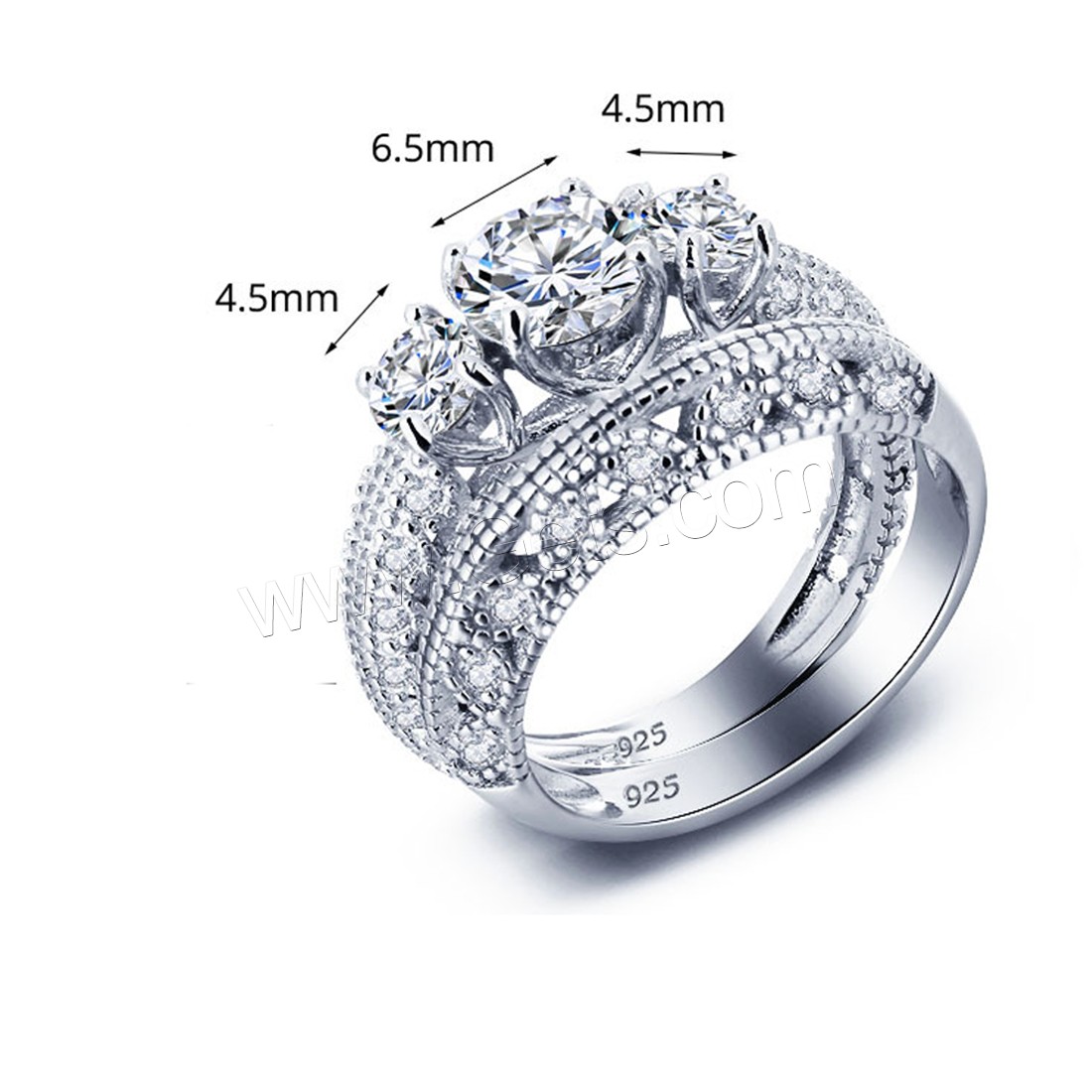 Cubic Zirconia Micro Pave Sterling Silver Finger Ring, 925 Sterling Silver, different size for choice & micro pave cubic zirconia & for woman, 4.5mm, 6.5mm, 2PCs/Set, Sold By Set