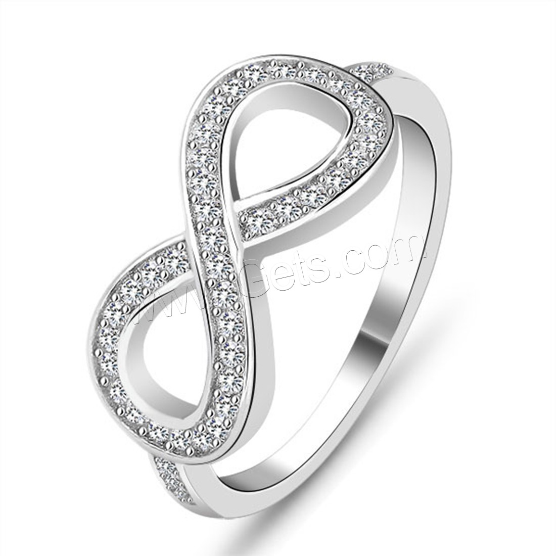 Cubic Zirconia Micro Pave Sterling Silver Finger Ring, 925 Sterling Silver, Infinity, different size for choice & micro pave cubic zirconia & for woman, 8mm, Sold By PC