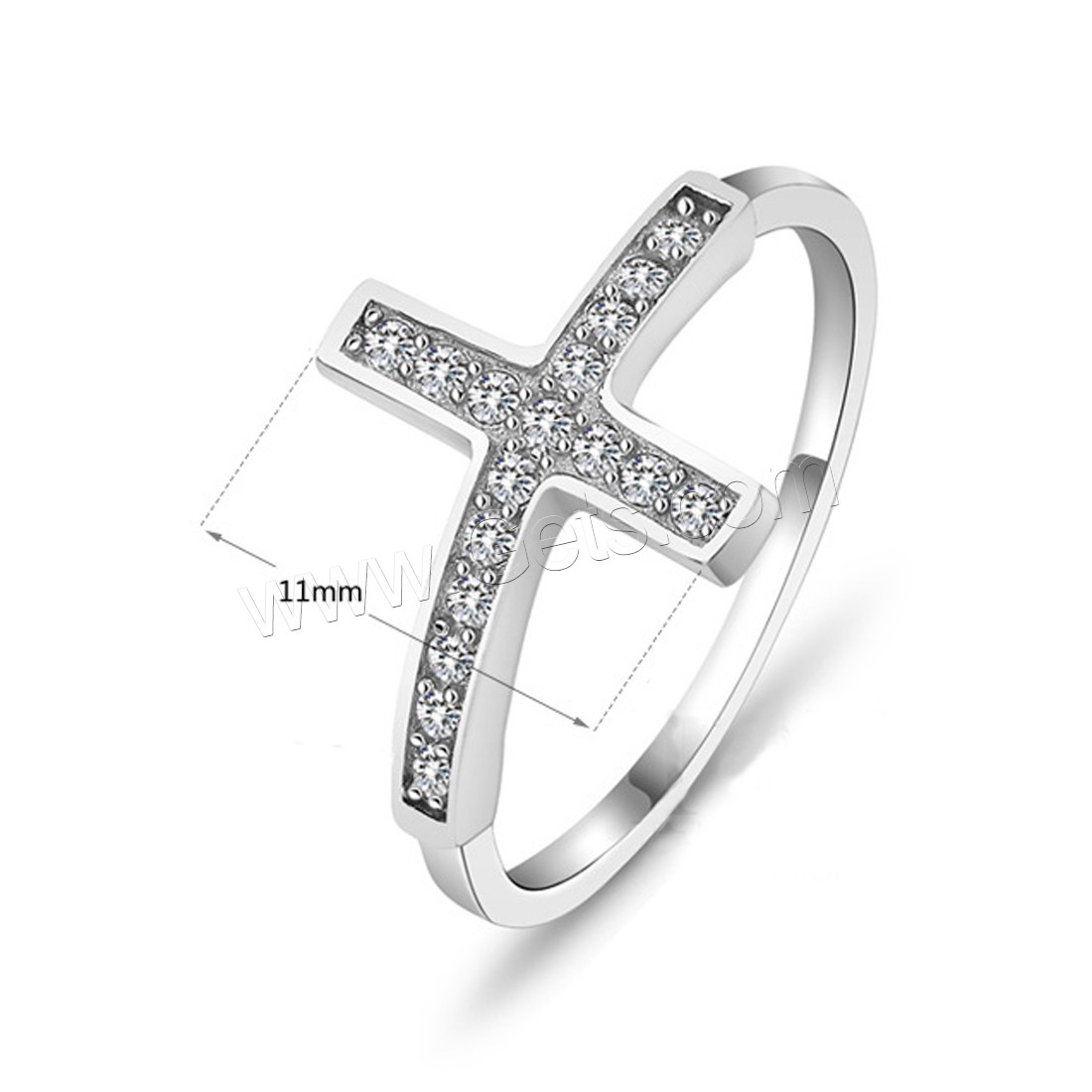 Cubic Zirconia Micro Pave Sterling Silver Finger Ring, 925 Sterling Silver, Cross, different size for choice & micro pave cubic zirconia & for woman, 11mm, Sold By PC