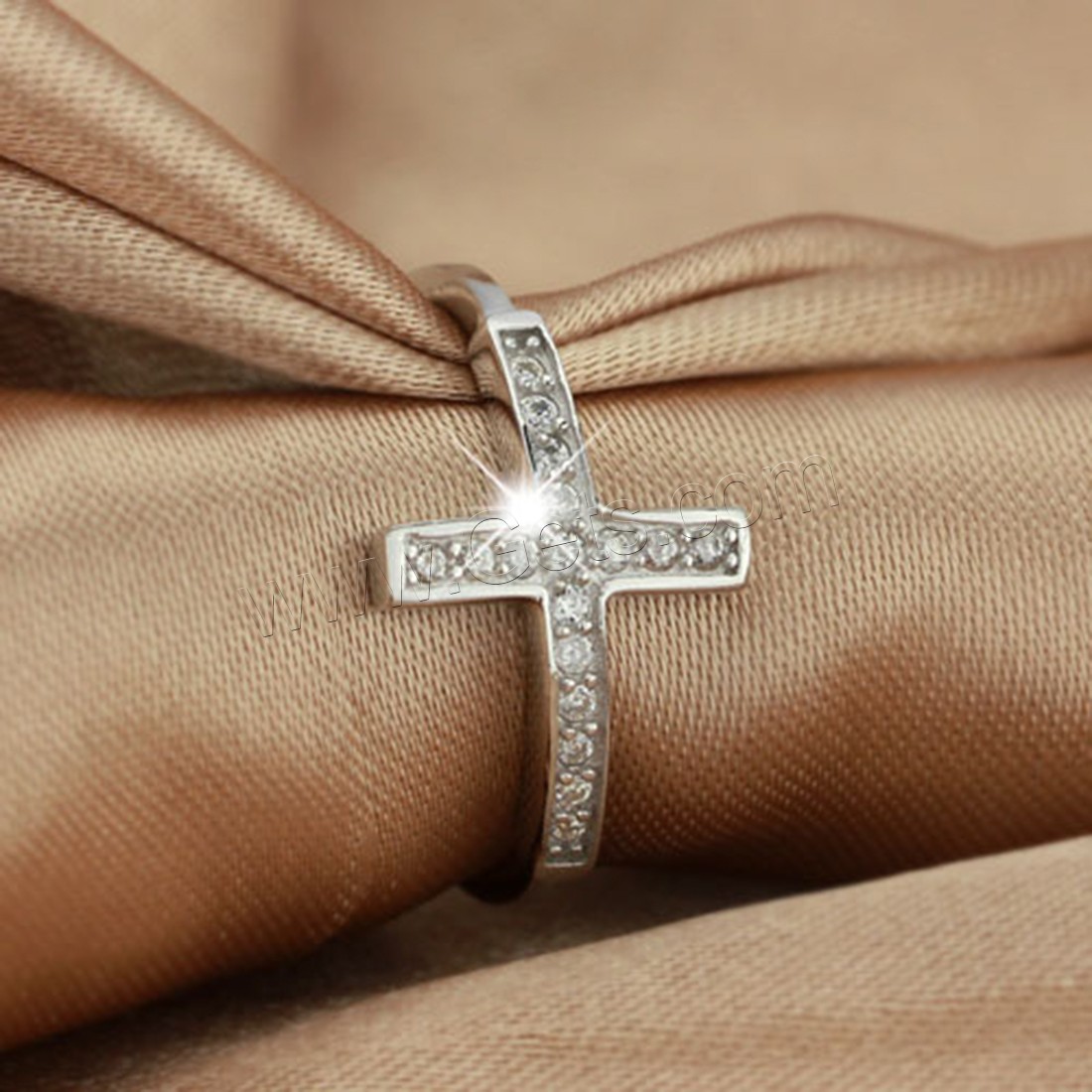 Cubic Zirconia Micro Pave Sterling Silver Finger Ring, 925 Sterling Silver, Cross, different size for choice & micro pave cubic zirconia & for woman, 11mm, Sold By PC