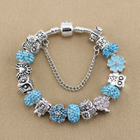 Zinc Alloy European Bracelets, with brass chain & Rhinestone Clay Pave, plated & snake chain & for woman & enamel & with rhinestone 