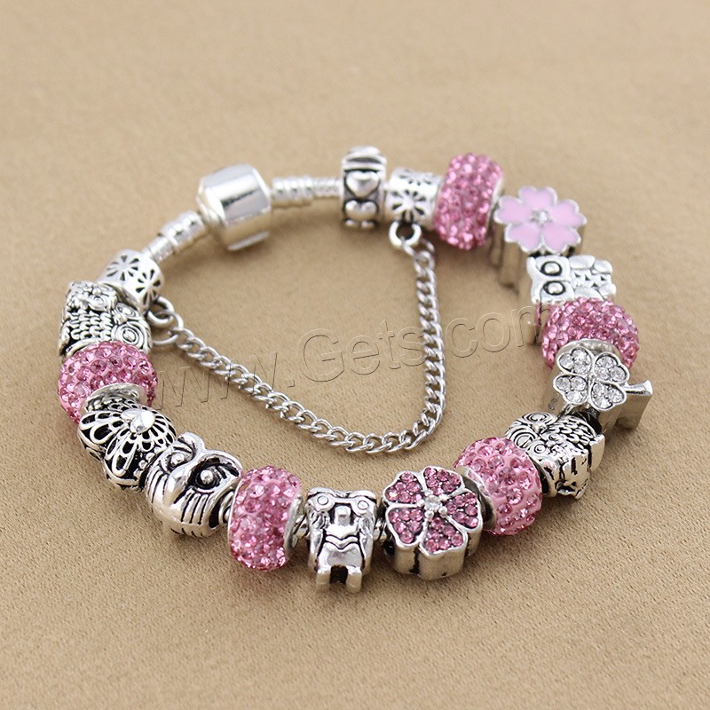 Zinc Alloy European Bracelets, with brass chain & Rhinestone Clay Pave, plated, different length for choice & snake chain & for woman & enamel & with rhinestone, more colors for choice, Sold By Strand