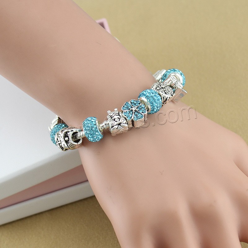 Zinc Alloy European Bracelets, with brass chain & Rhinestone Clay Pave, plated, different length for choice & snake chain & for woman & enamel & with rhinestone, more colors for choice, Sold By Strand
