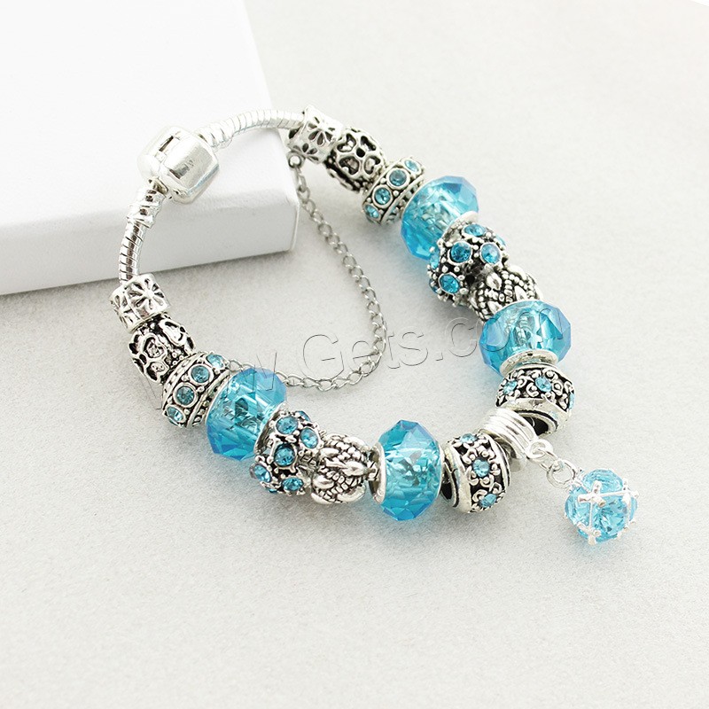 Zinc Alloy European Bracelets, with brass chain & Crystal, plated, charm bracelet & different length for choice & snake chain & for woman & faceted & with rhinestone, Sold By Strand