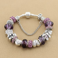 Zinc Alloy European Bracelets, with brass chain & Rhinestone Clay Pave & Crystal, plated & snake chain & with letter pattern & for woman & enamel & faceted & with rhinestone 
