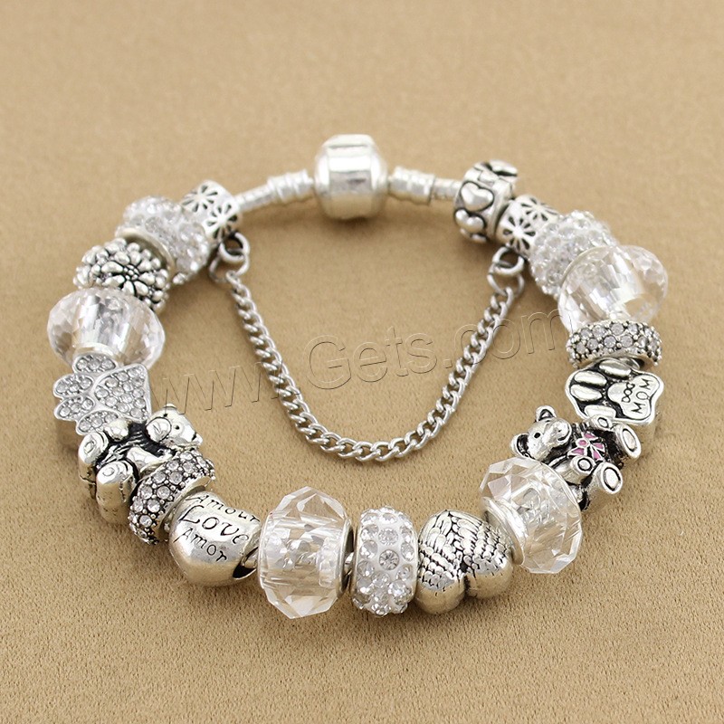 Zinc Alloy European Bracelets, with brass chain & Rhinestone Clay Pave & Crystal, plated, different length for choice & snake chain & with letter pattern & for woman & enamel & faceted & with rhinestone, more colors for choice, Sold By Strand