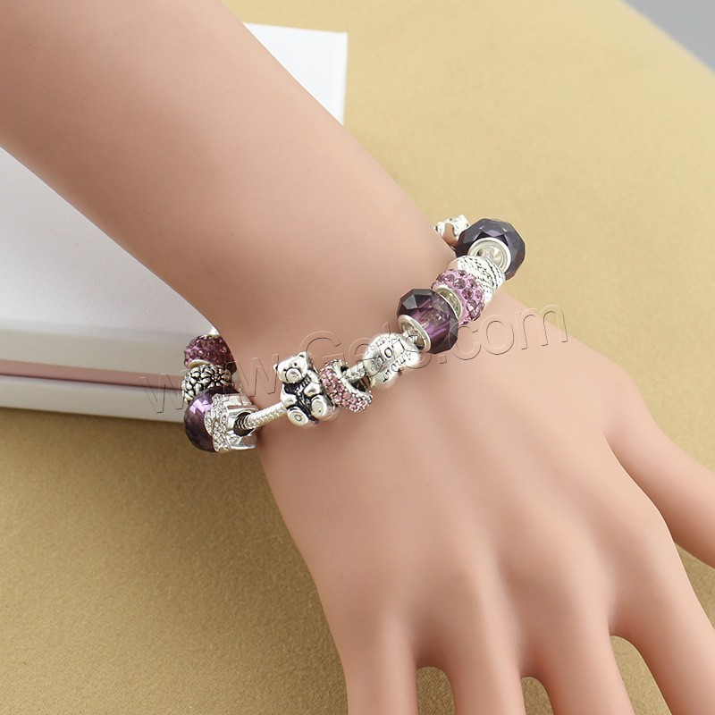 Zinc Alloy European Bracelets, with brass chain & Rhinestone Clay Pave & Crystal, plated, different length for choice & snake chain & with letter pattern & for woman & enamel & faceted & with rhinestone, more colors for choice, Sold By Strand