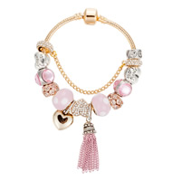 Zinc Alloy European Bracelets, with brass chain & Crystal & Lampwork, plated, charm bracelet & stoving varnish & snake chain & for woman & faceted & with rhinestone 