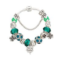 Zinc Alloy European Bracelets, with brass chain & Crystal, Four Leaf Clover, plated, charm bracelet & snake chain & for woman & enamel & faceted & with rhinestone 