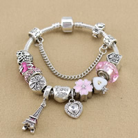 Zinc Alloy European Bracelets, with brass chain & Crystal, plated, charm bracelet & snake chain & with letter pattern & for woman & enamel & faceted & with rhinestone 