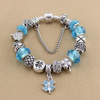 Zinc Alloy European Bracelets, with brass chain & Rhinestone Clay Pave & Crystal, plated, charm bracelet & snake chain & for woman & faceted & with rhinestone 